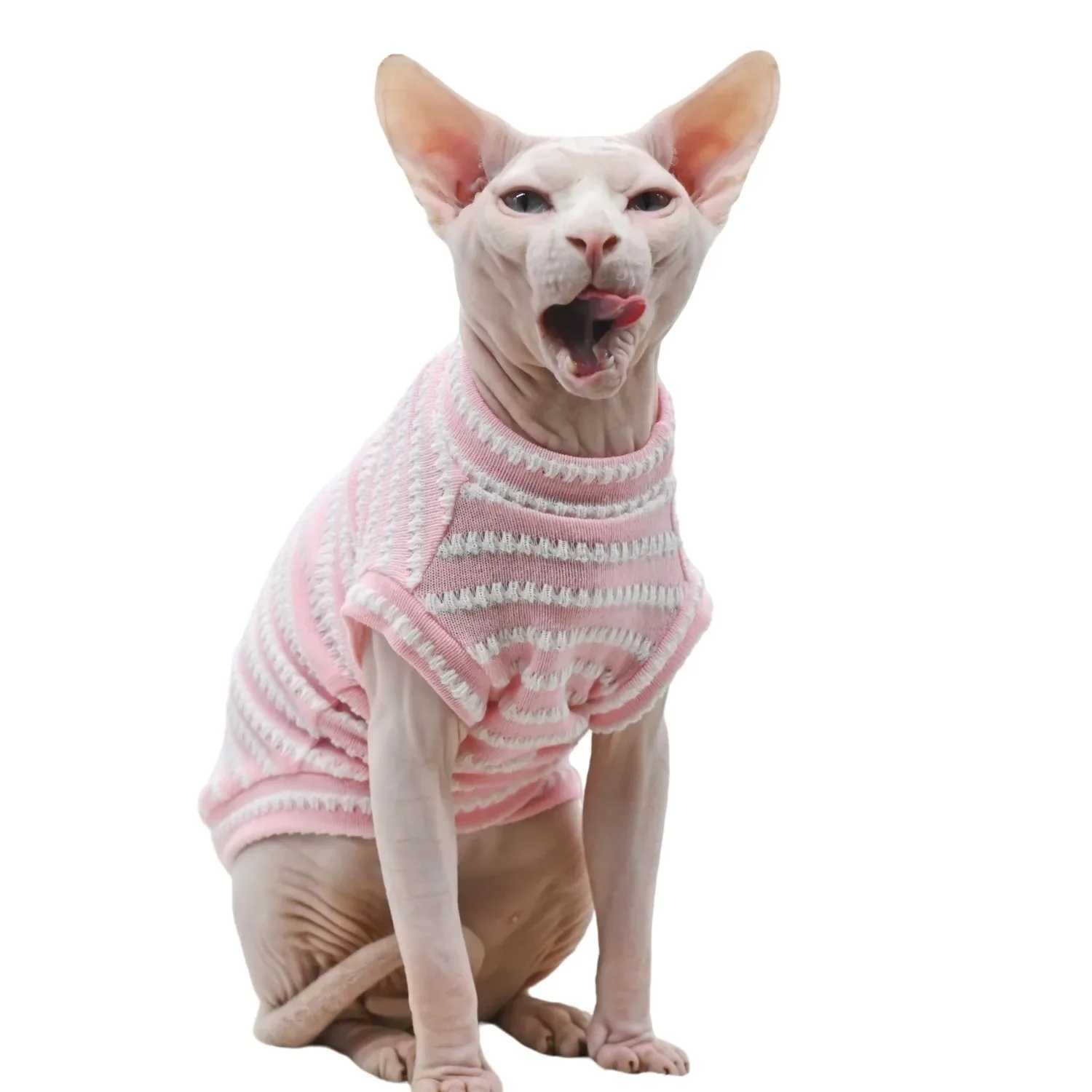 Cute Cat Clothes Summer Sphinx Striped Bottoming Shirt Kittens Vest For Sphynx Cat Breathable Pet Clothing DovenRex CostumeB270726