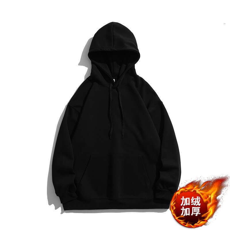 2024 pure cotton hooded sweatshirt in autumn and winter with added velvet trend, versatile clothes, loose casual jacket for men