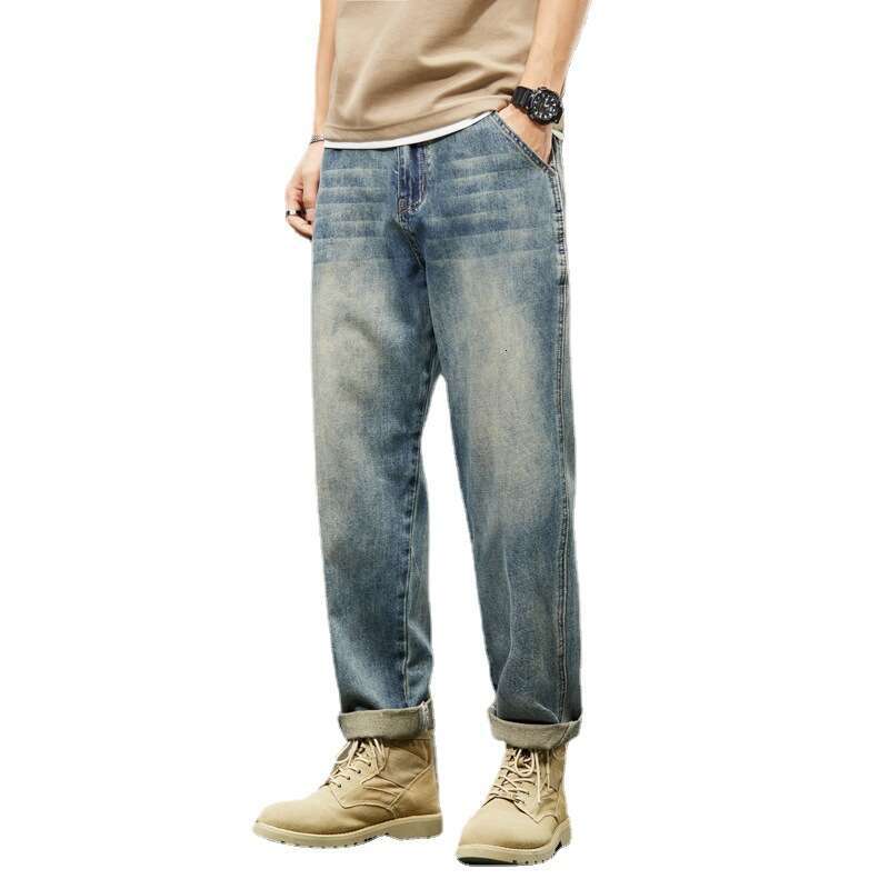 Jeans 2024 Spring and Autumn Straight Leg Loose Casual Korean Version Trend Versatile Oversized Pants Mens Fashion Brand College Style Pants Trousers 