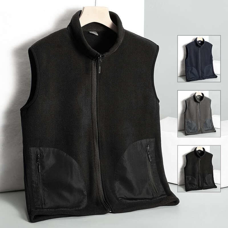 Polar Outdoor Fleece Vest Men, 2024 Autumn and Winter Windproof Standing Collar Top, Warm Cardigan, Camisole Jacket for Men Hoddies Designer Pink Hood