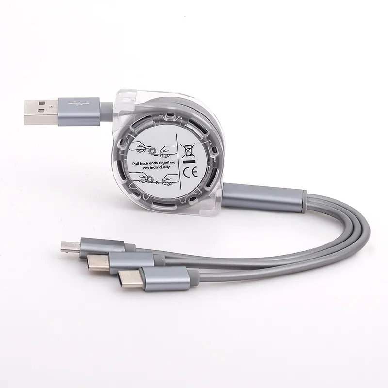 3 in 1 Retractable Charger Multi Charging Cables Micro USB Cable for Type CMicro Android and Other Mobile Devices 100cm New LL