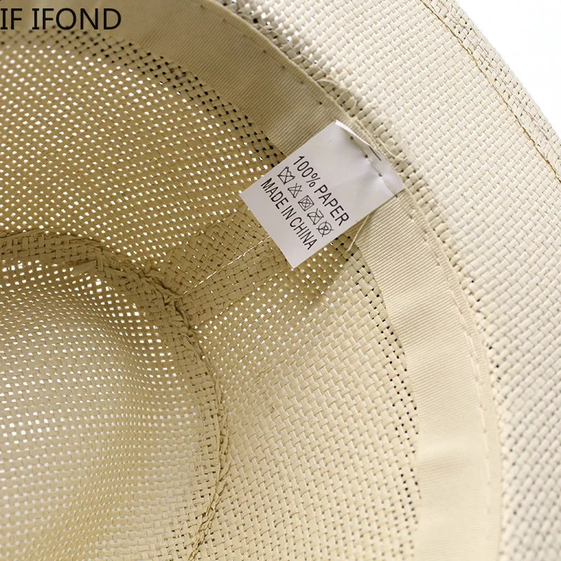 Summer Casual Paper Straw Hat Mens Panama Trilby Jazz Hat Outdoor UV Protection Beach Hat 240710