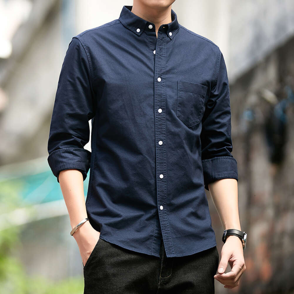 Cotton long sleeved 2024 new autumn Oxford fabric solid color mens business casual cotton shirt men