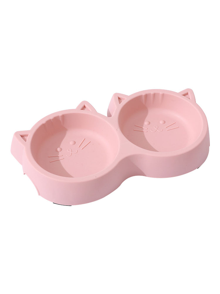 Pet Supplies Pet Cat Double Bowl Material Cartoon Cat Face Shape Food Water Feeding Bowl Non-slip Puppy Cat Feeder Accessories