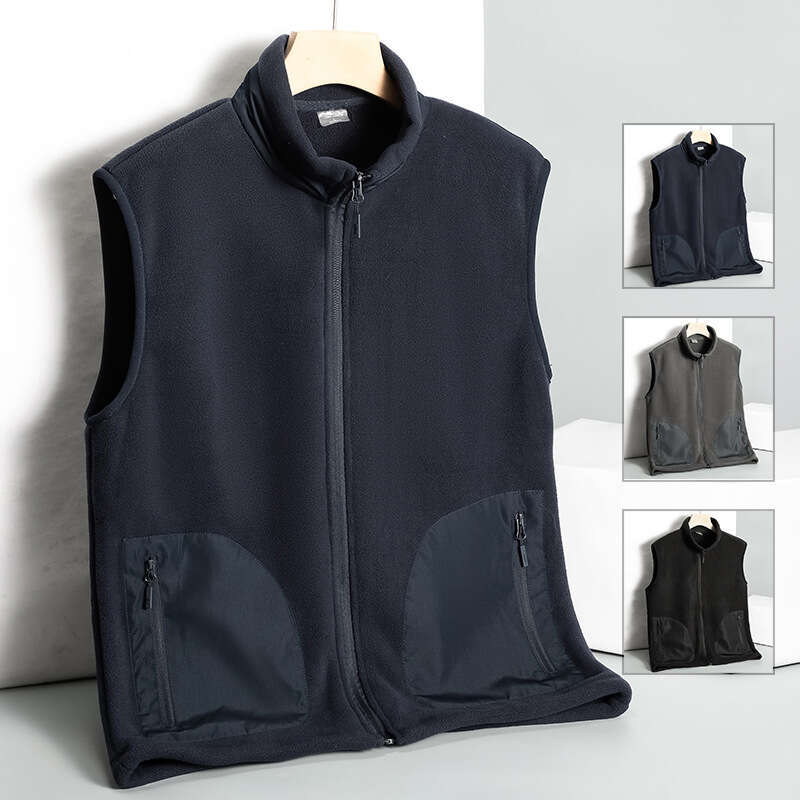 Polar Outdoor Fleece Vest Men, 2024 Autumn and Winter Windproof Standing Collar Top, Warm Cardigan, Camisole Jacket for Men Hoddies Designer Pink Hood
