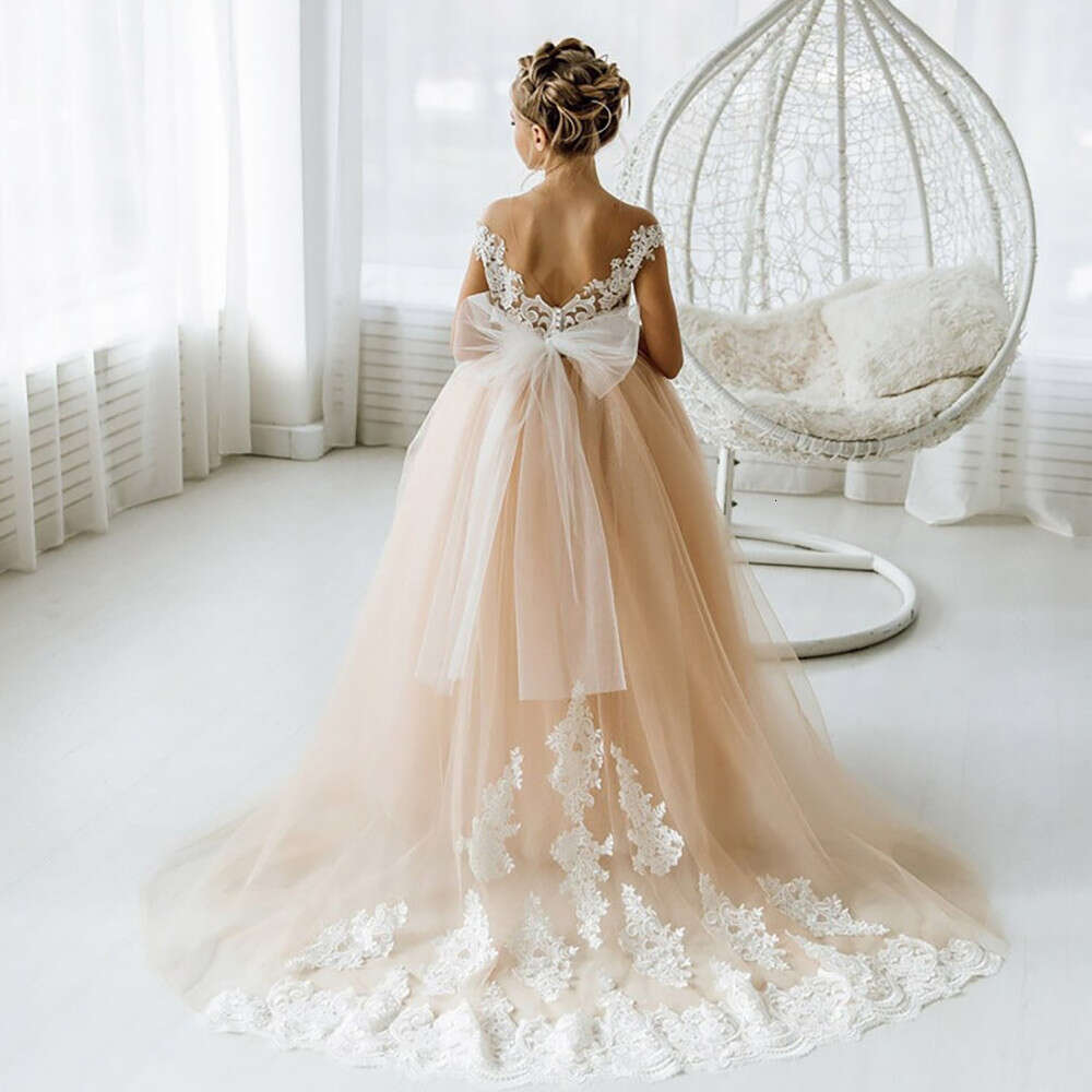 Dress Wedding Lace Tulle Backless Wer Girl Dresses Vintage Junior Bridesmaid Ball Gown First Communion 4 To 8 Years 0220
