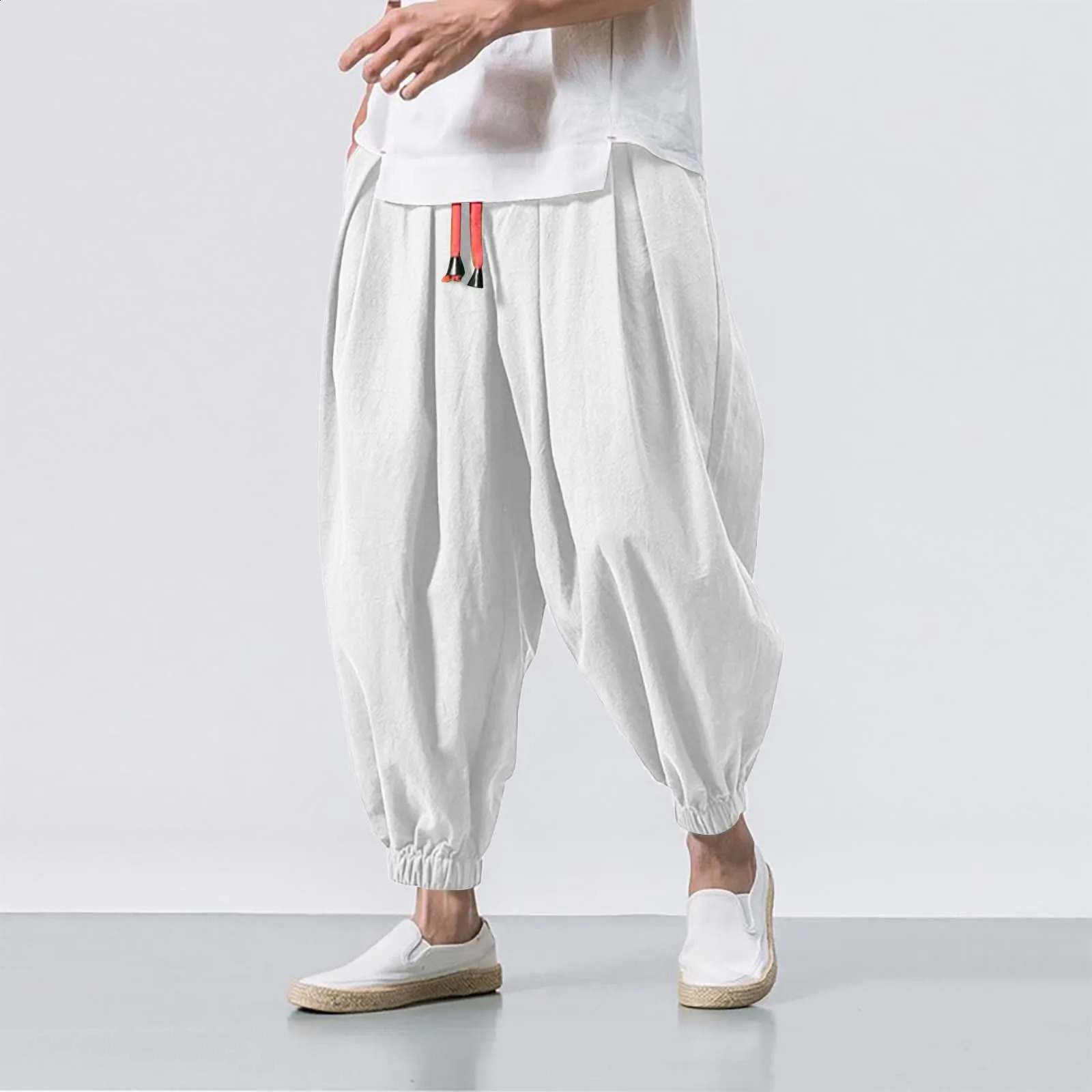 Oversize Men Loose Harem Pants Spring Fall Cotton Linen Overweight Sweatpants High Quality Casual Trousers Male 240726