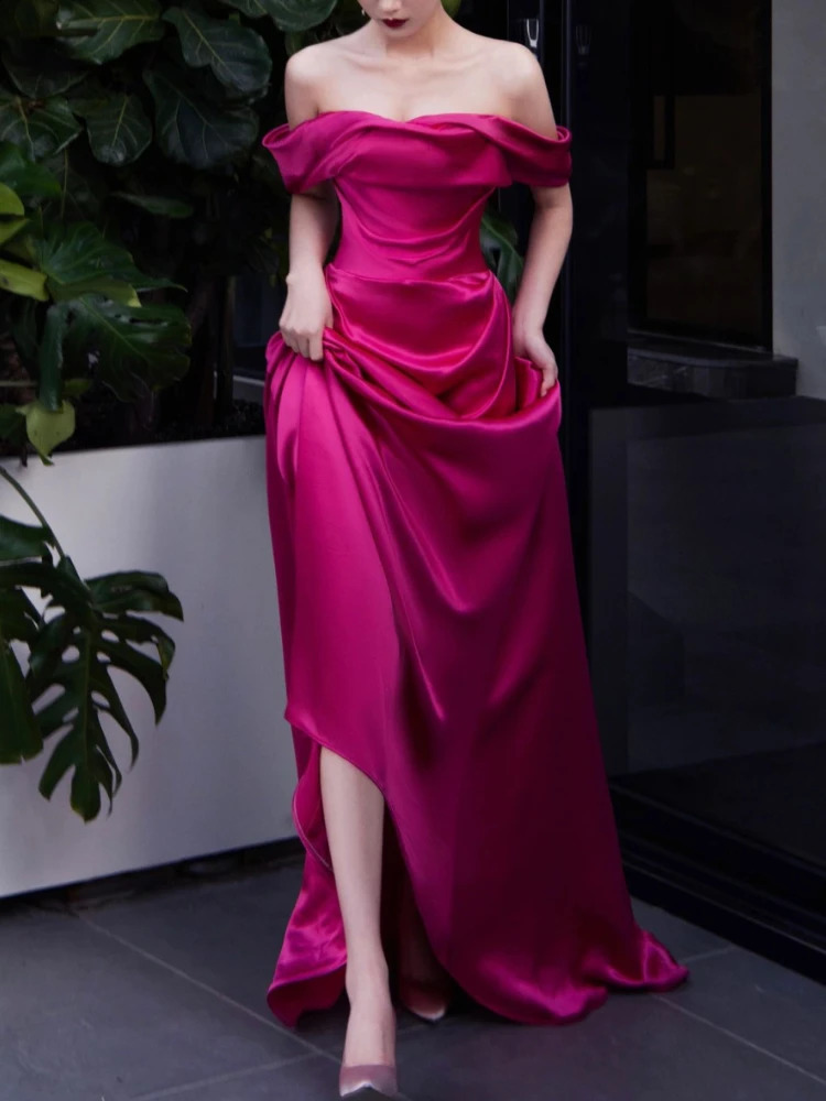 Wedding Elegant Party Dresses for Women Autumn Casual Evening Korean Style Midi Dress Female Slash Neck Vintage Dresses 240726