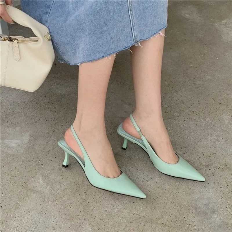 Pointed Toe Womens Sandals 2024 New Arrival Black and White Silver Summer Dress Thin High Heels Elastic Band Womens CL240905