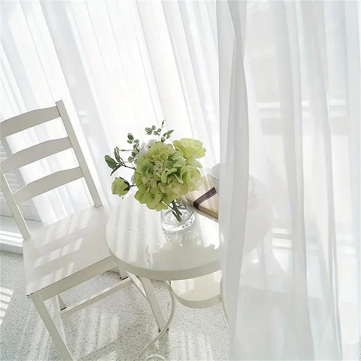 1PC Voile White Sheer Curtain For Living Room Bedroom Kitchen Coffee Rod Pocket Sheer Curtain for House Decor Room Decor 240726