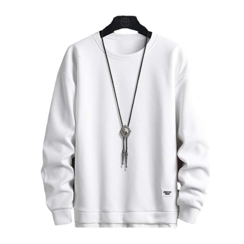 Sweatshirt Men's Trendy Brand Waffle Fake Two Pieces 2024 Spring and Autumn New Item for Teenagers Loose Round Neck Long Sleeved T-shirt Men Hodd