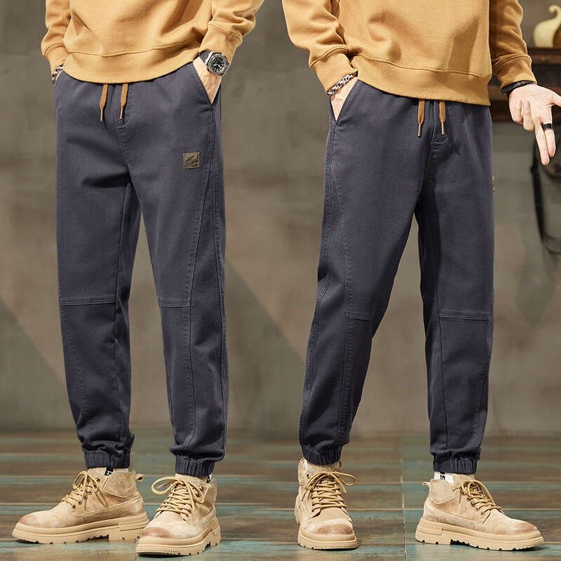 Casual Spring 2024 New Leg Tied Work Men Loose and Versatile Korean Version Trendy Cotton Sports Pants for Men Jeans for Pregnant Women