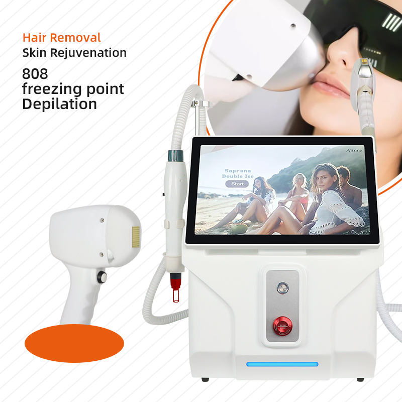 New 808 Diode + Pico Hair Removal Freezing Point System Painless Skin Rejuvenation Diode Laser + Nd Yag Picosecond Laser Tattoo Removal Anti-pigment M