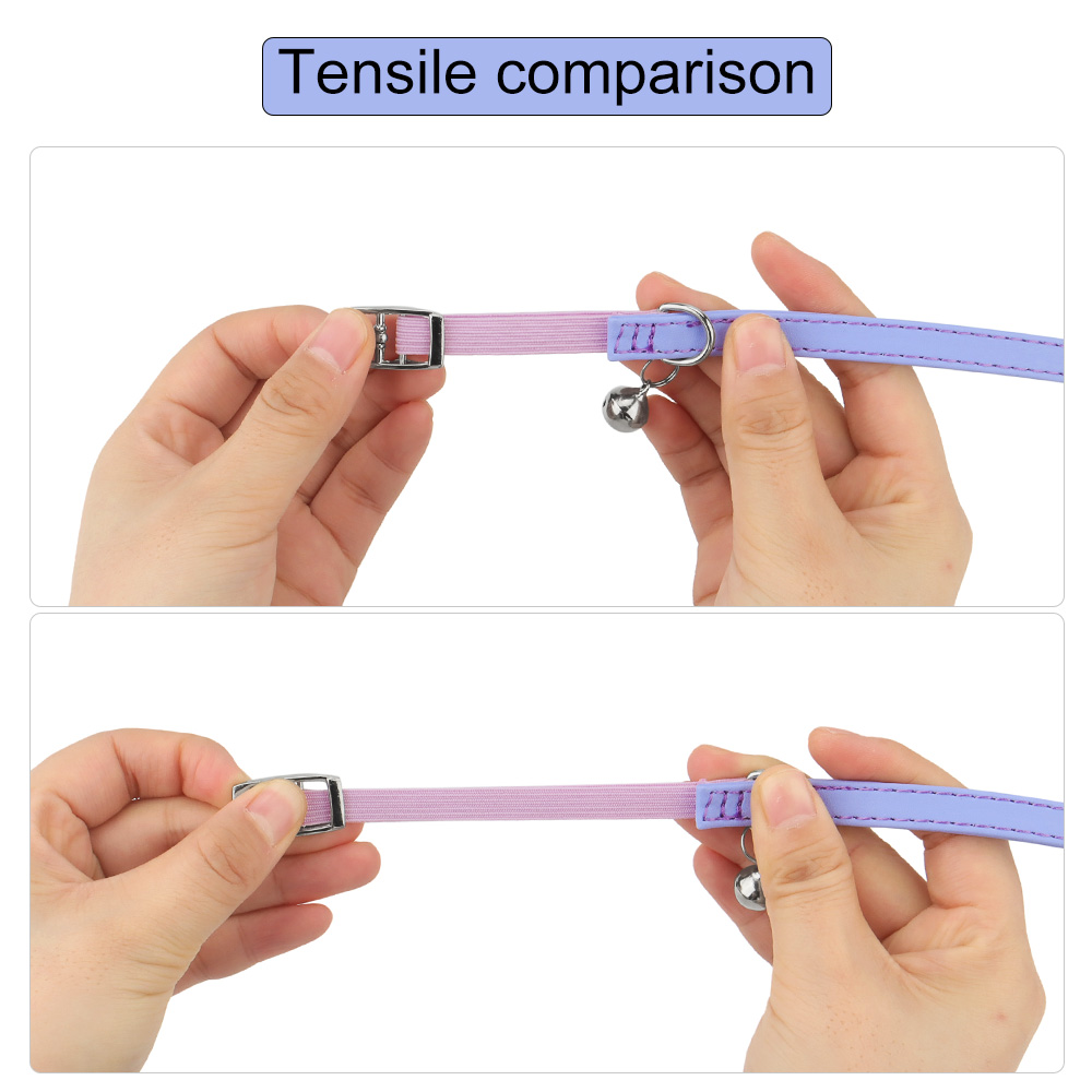 PU Cat Collar with Elastic Webbing Adjustable Macaron Color Puppy Collar with Bell To Prevent Getting Lost for Cats Accessories
