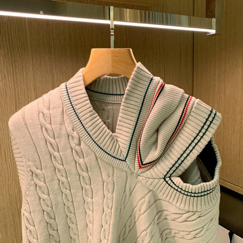 Sweater Vest Men Patchwork Leisure Loose All-match Streetwear Sleeveless Sweaters Vest Mens Chic Korean Style Teenss Y131 240726