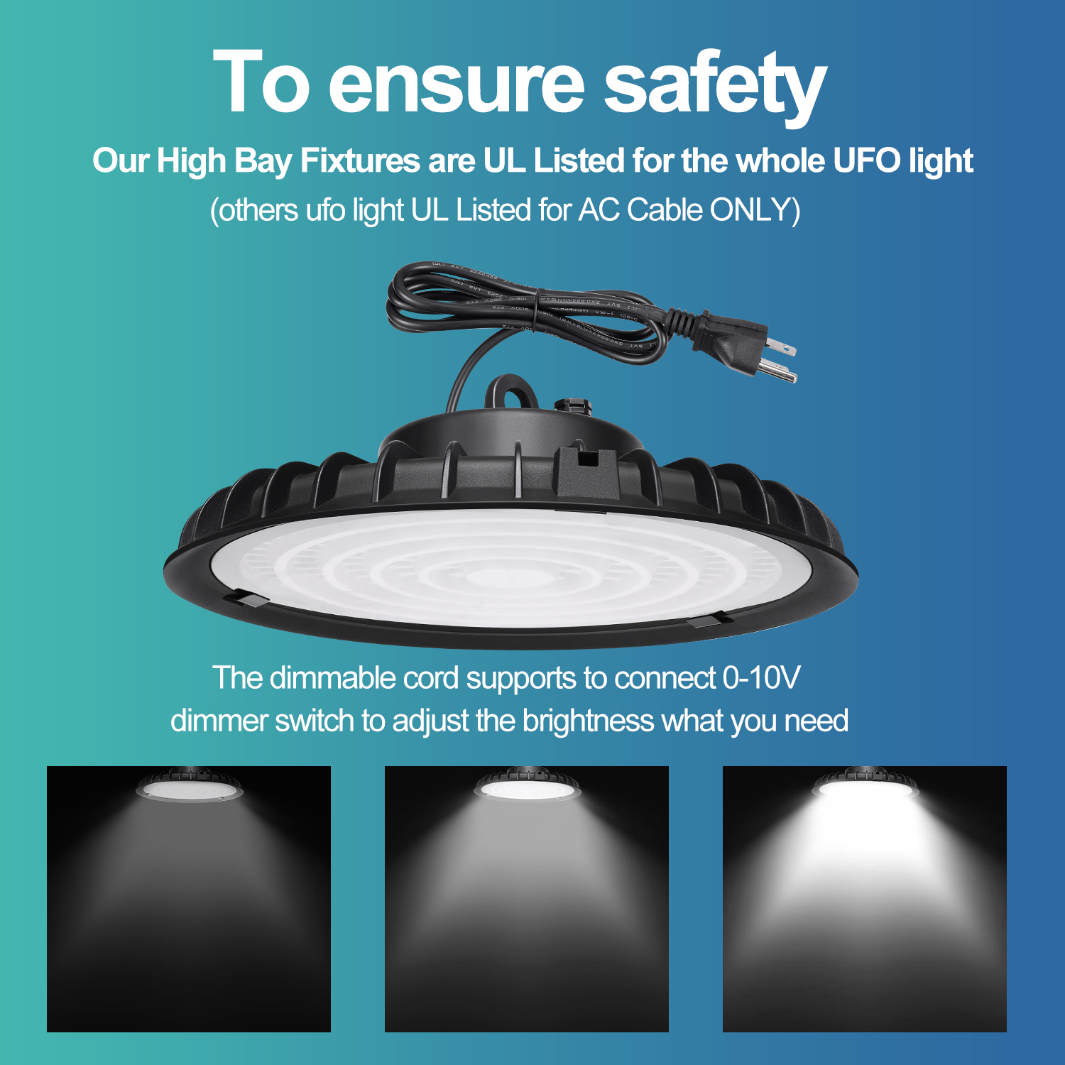 UFO LED High Bay Light 100W 200W 300W US Hook & Cable Industrial lights Factory Shop GYM Light Warehouse UFO Highbay Lamp