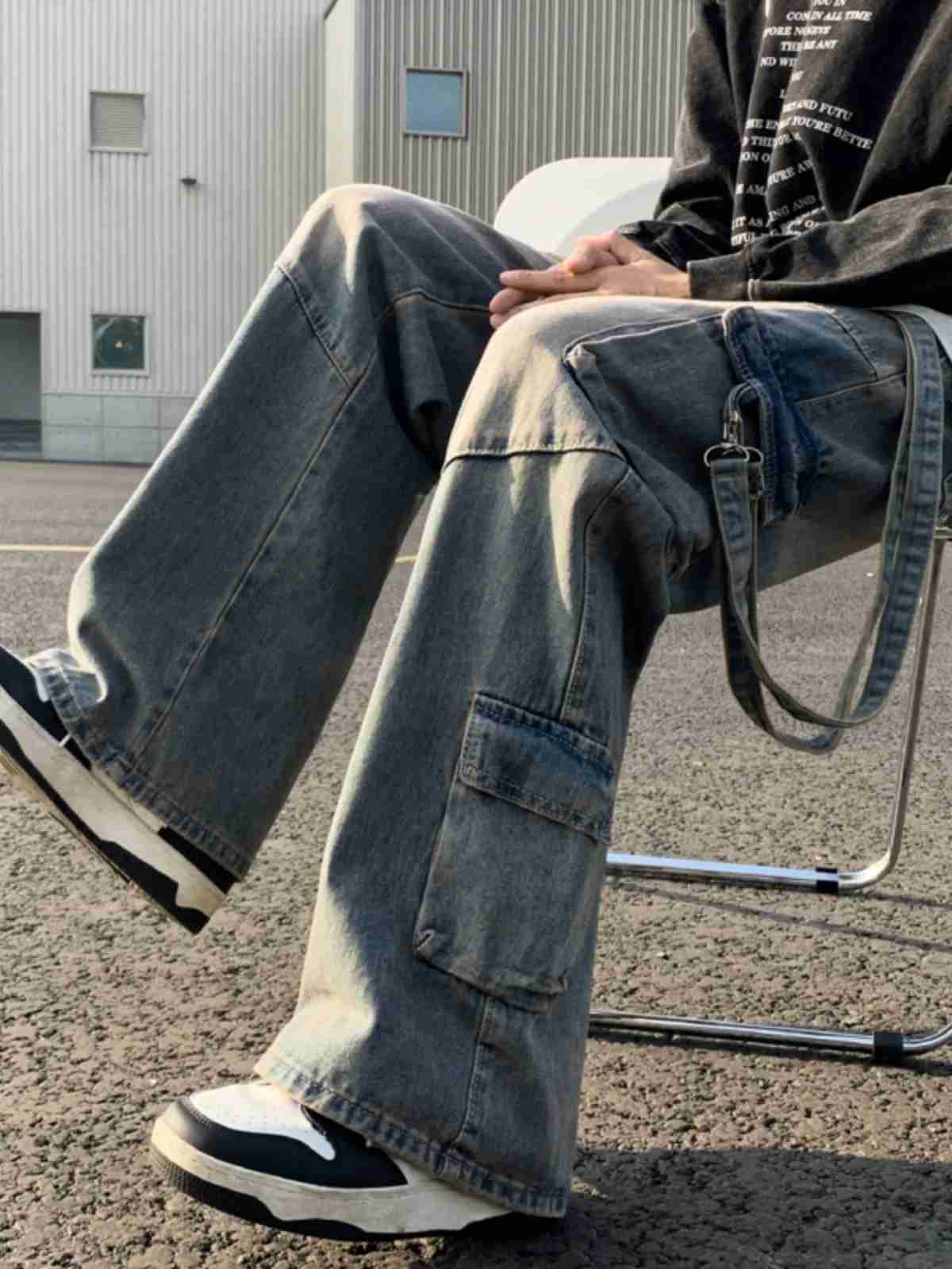 2025S Fashion Designer Men Spring Autumn New Hip Hop Loose Jeans Mens Streetwear Long Straight Trousers Male Oversized Baggy Denim Pants