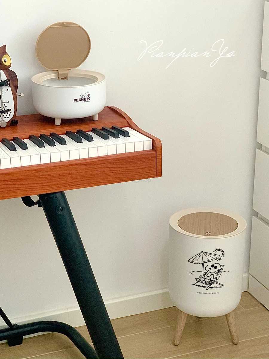 Cute cartoon press type trash can kitchen living room bathroom bedroom high foot trash can minimalist desktop storageB240726