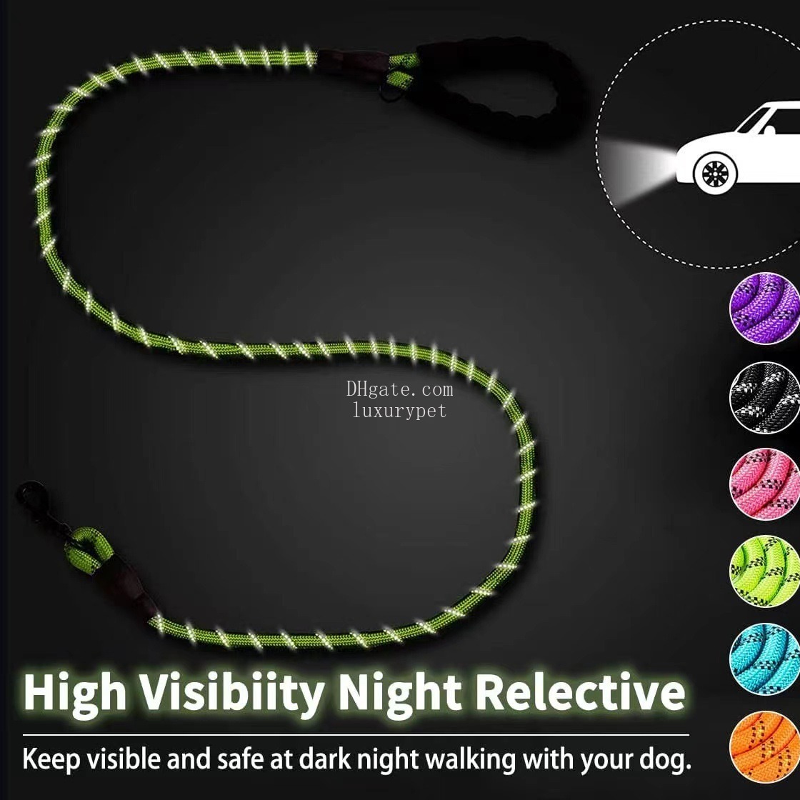 5/6 FT Strong Pet Dog Leash with Soft Padded Handle,Highly Reflective Rope Night Walking,360-Degree Rotating Metal Buckle Without Tangles, for Small L