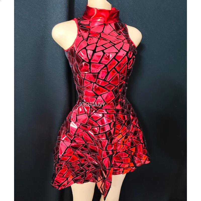 Silver Mirror Nightclub Dress Women Evening Birthday Outfit Sleeveless Shiny Laser PU Bar Dj Gogo Dancer Singer Stage Costumes 240726