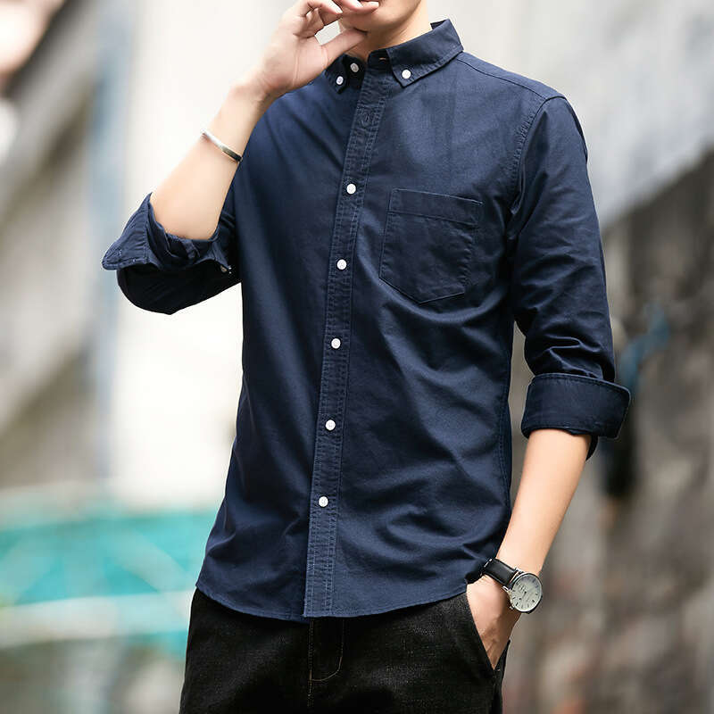 Pure mens long sleeved 2024 new spring Oxford cloth solid color slim fit business casual all cotton shirt for men