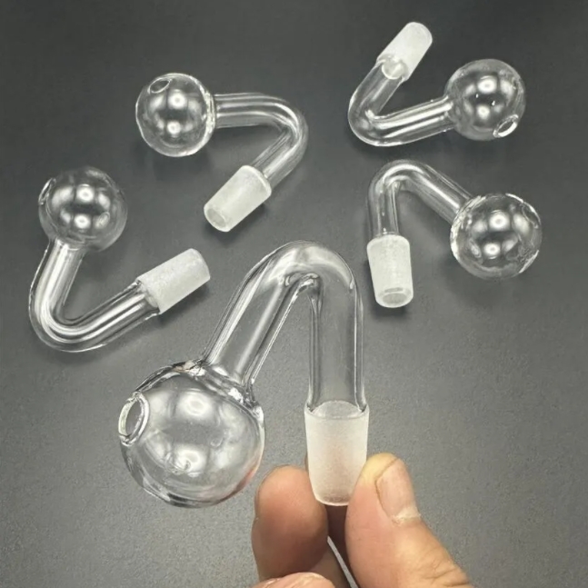 14mm Male 45° Clear Bent Curve Glass Oil Burner Pipe Attachment With 3cm Curved Big Head Bowl