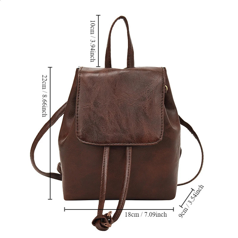 Small Drawstring Flap Backpack for Women Mini PU Leather Textured Schoolbag Vintage Travel Shoulder Bag Girls Backpacks 240725