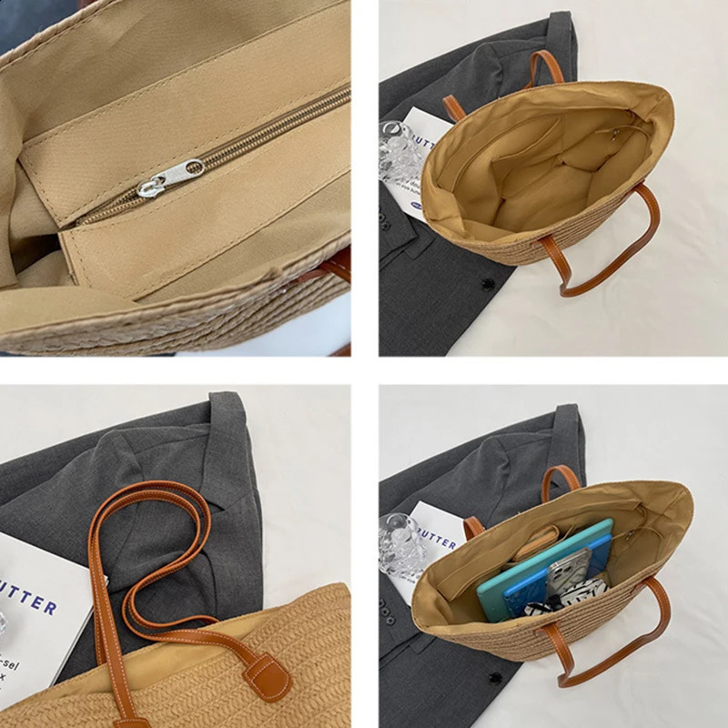 Bohemian Style Beach Bags High Capacity Handmade Straw Handbag Casual Travel Beach Bag Shopping Pack Purse Women Bag 240725