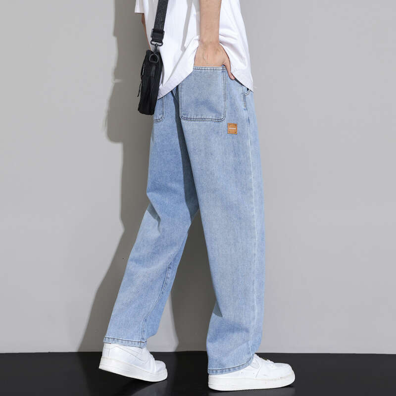 2024 New American Jeans Mens Straight Tube Loose Wide Leg Floor Youth Trendy Brand Casual Pants Straight Tube Jeans for Pregnant Women Men Pants Cotto