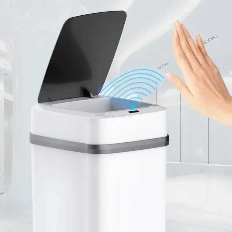 Kitchen Trash Bin 13L Bathroom Touch Trash Can In The Toilet Smart Garbage Bucket Waste Bins Dustbin Smart Trash Can Box HolderB240726