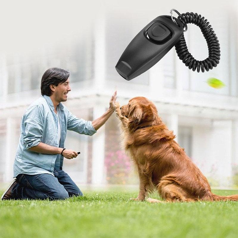 2 in 1 Dog Pet Puppy Cat Training Clicker Whistle Click Trainer Obedience Black