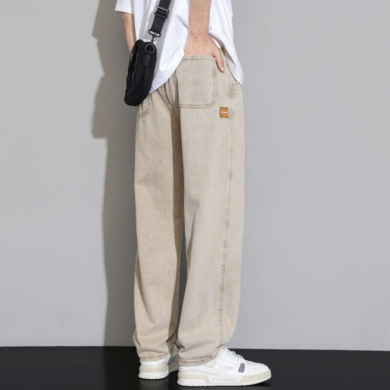 2024 New American Jeans Mens Straight Tube Loose Wide Leg Floor Youth Trendy Brand Casual Pants Straight Tube Jeans for Pregnant Women Men Pants Cotto