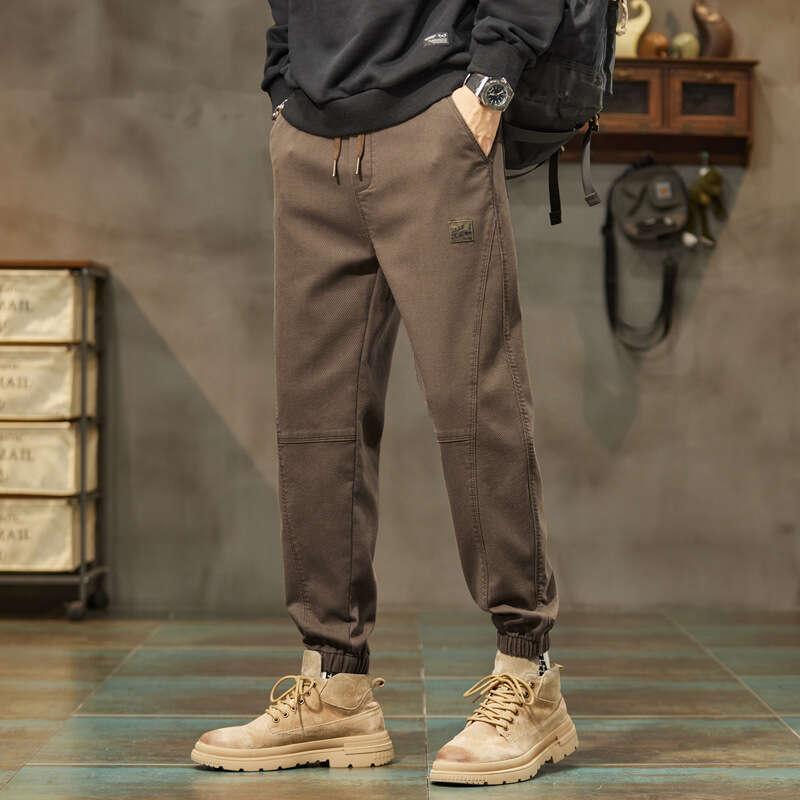 Casual Spring 2024 New Leg Tied Work Men Loose and Versatile Korean Version Trendy Cotton Sports Pants for Men Jeans for Pregnant Women