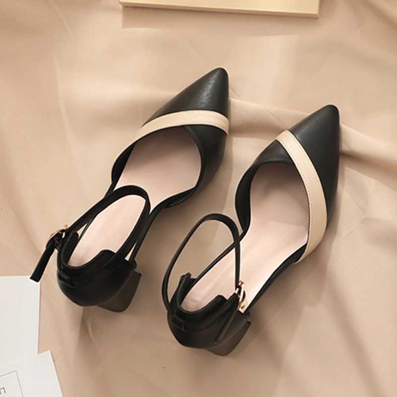 High Quality Rimocy Mixed Color Med Heels Pump Womens Pointed Toe Ankle with High Heels Womens Pu Leather Pahwork Office Shoes Womens T241024