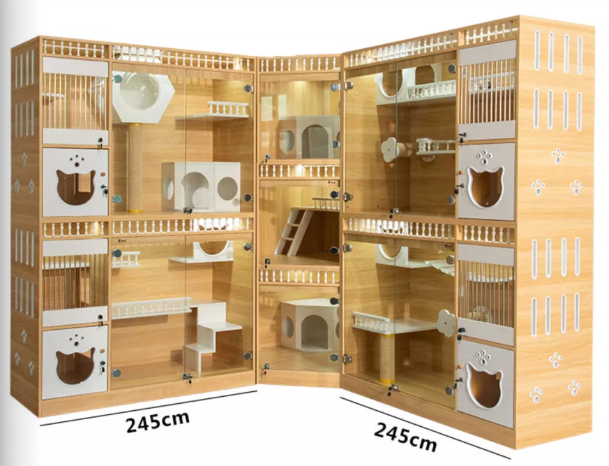 Custom Indoor Luxury Wooden Cat Furniture Breeding Animal Veterinary Supply Wooden Material Cat Cage Display Cage