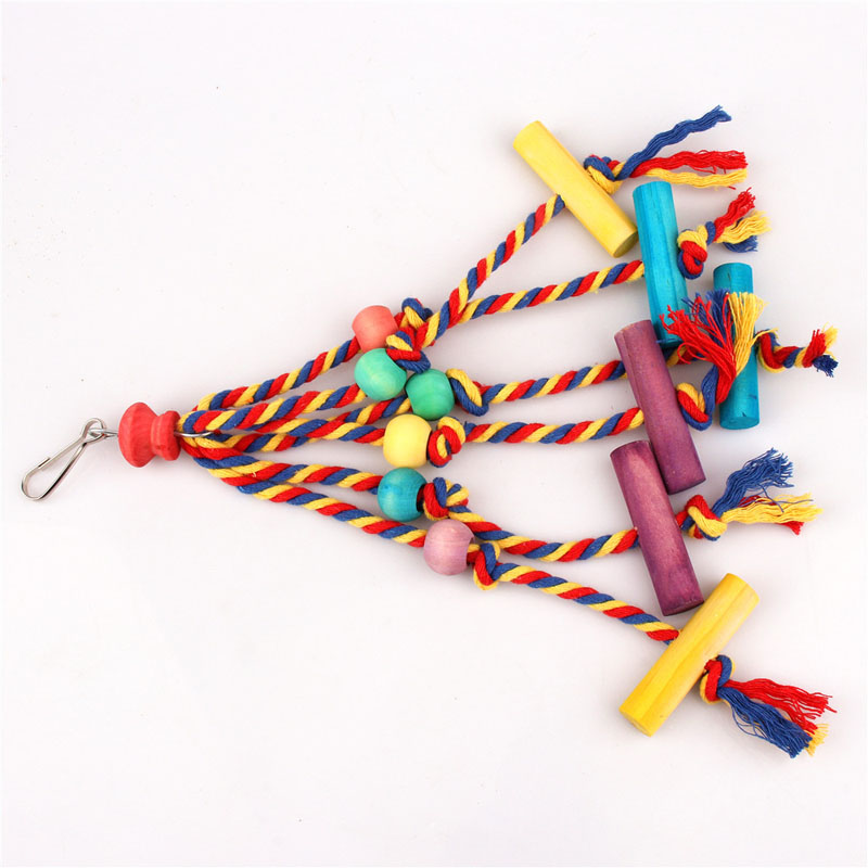 Parrot Bird Chewing Toys Colorful Cotton Rope Wooden Beads Hanging Swing Toy Bite Resistant Cockatiels Training Toy Bird Supplie