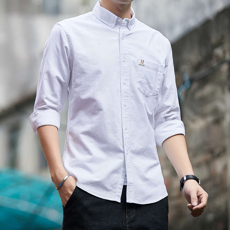 Cotton long sleeved 2024 new autumn Oxford fabric solid color mens business casual cotton shirt men
