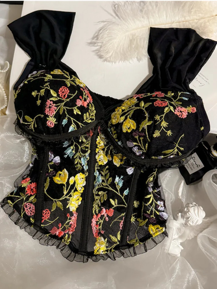 HMA Fashion Lace Embroidered Flower Bra For Women With Camisole Vest Sexy Girl Summer Strapless Top 240726