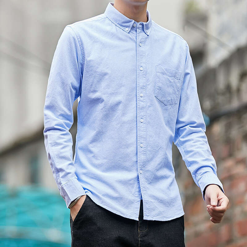 Cotton long sleeved 2024 new autumn Oxford fabric solid color mens business casual cotton shirt men
