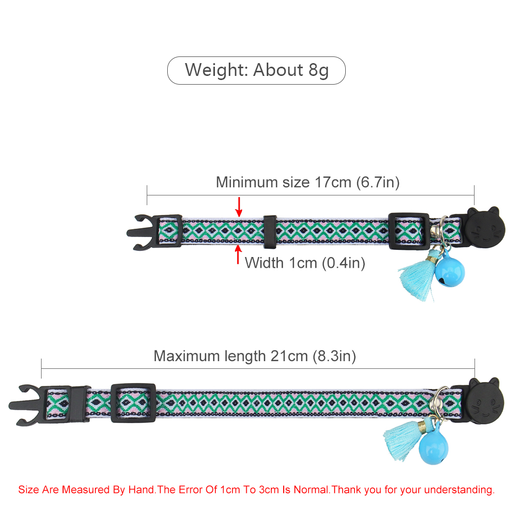 Adjustable Cat Collar Polyester Jacquard Pattern Pet Collar with Bell and Tassel Decoration for Cats and Small Dogs To Keep Lost