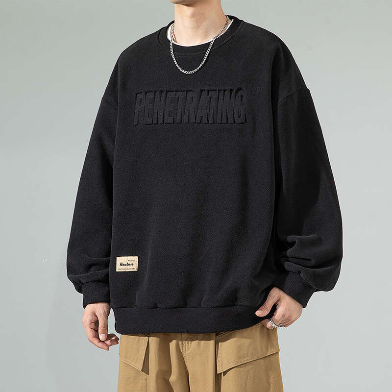 Sweatshirt 2024 Autumn and Winter New Long Sleeved T-shirt Fleece 340g Loose Base Shirt Men's Casual Jacket Men Seasons Plus Size Mens Clothing P