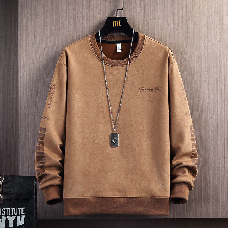 Suede Hoodie for Men 2024 New Round Neck Pullover Long Sleeved T-shirt Spring and Autumn Loose Trendy Brand Top Zip Up Hoodie Men Y2k Hoodie Goth Y2k