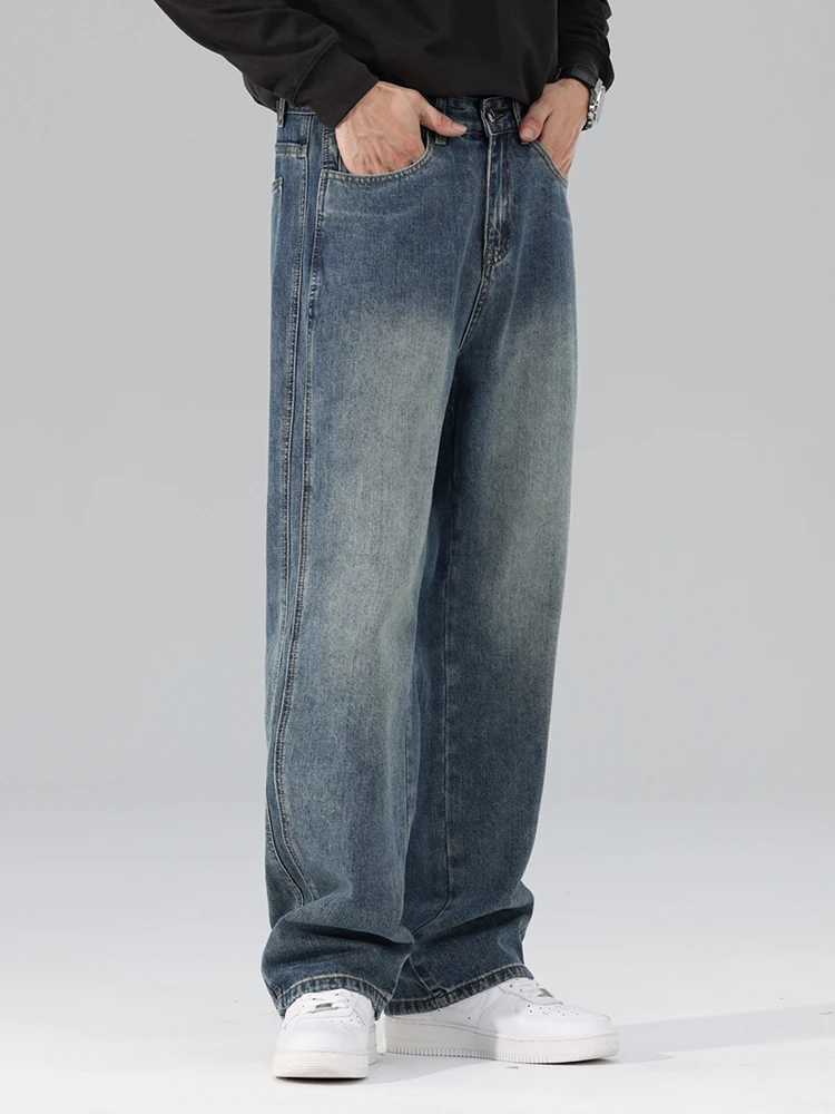 2025S Fashion Designer Autumn New Baggy Jeans Mens Straight Casual Vintage Streetwear Trousers Male Brand Fashion Elasticity Denim Pants