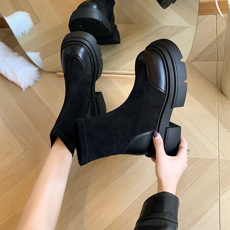 Ladies' autumn and winter thick soled height increasing short boots