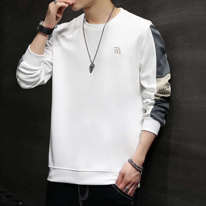 Sweatshirt Men's Korean Round Neck Trendy Loose and Versatile 2024 Spring New Long Sleeved T-shirt Personalized Casual Top Longer Zip Up Hoodie M