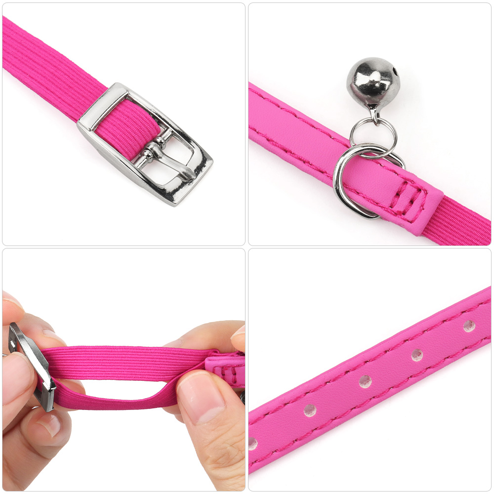Macaron Color Cute Pet Cat Collar, Elastic Webbing Cat Collar Adjustable PU Color Small Collar with Bells for Puppies and Cats