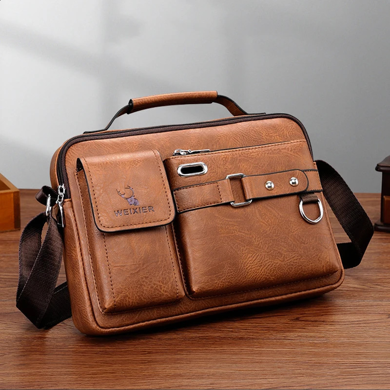 Small MenS Briefcase Bag Leather Handbags Cross Tote Boston Breifcases Square Wallets Crossbody Male 240725ZYl