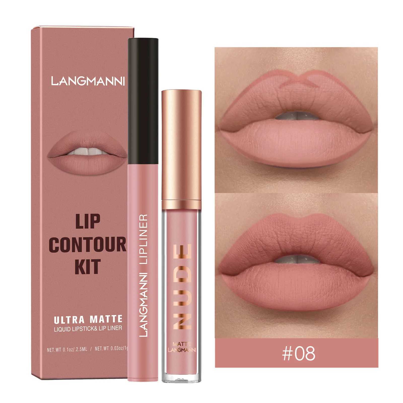 Waterproof and durable matte velvet lip gloss lip liner set 2/set lip pen and lip gloss combination set lip contour makeup W250312