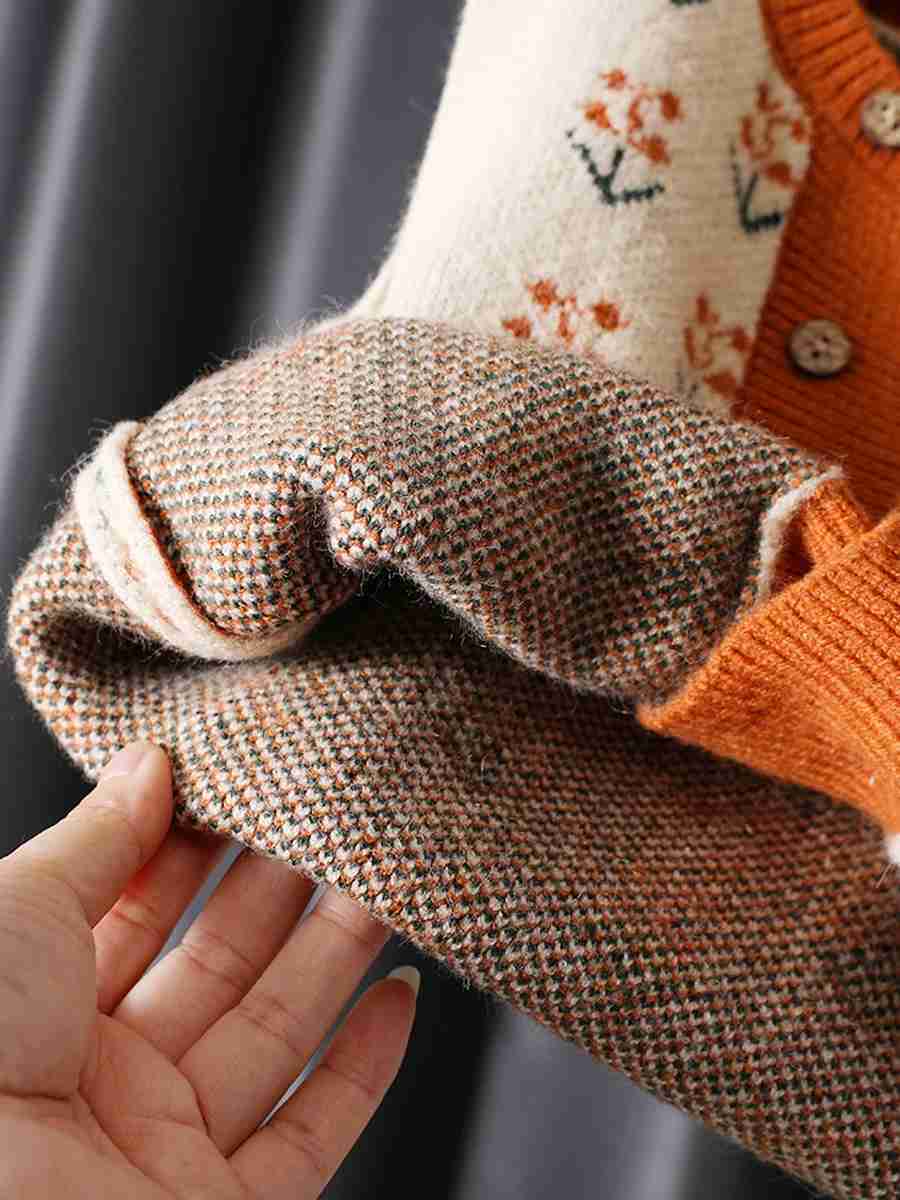 Korean New Children Sweater Vest O-Neck Double Breasted Floral Print Girls Knitted Waistcoat Casual All-Matched Kids TopsXJ240726