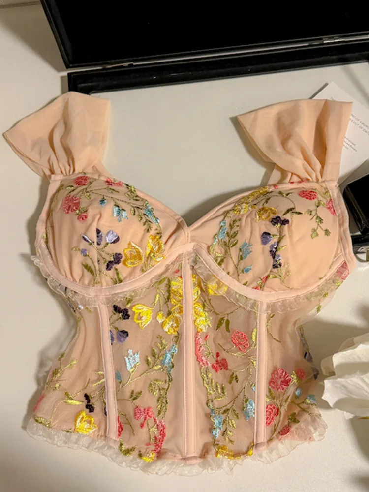 HMA Fashion Lace Embroidered Flower Bra For Women With Camisole Vest Sexy Girl Summer Strapless Top 240726